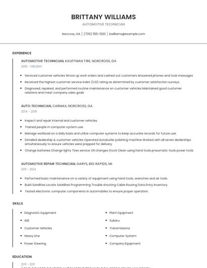 Automotive Technician Resume