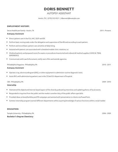 Autopsy Assistant Resume