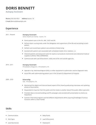 Autopsy Assistant Resume