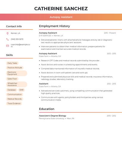 Autopsy Assistant Resume