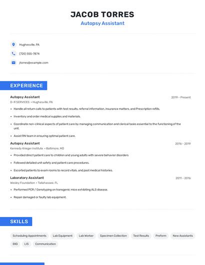 Autopsy Assistant Resume