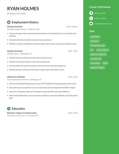 Autopsy Assistant Resume