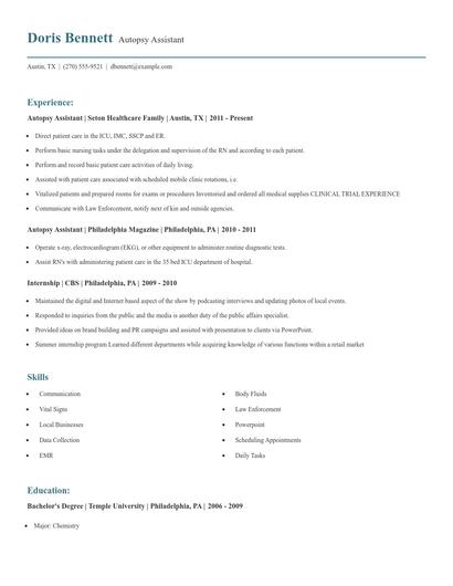 Autopsy Assistant Resume