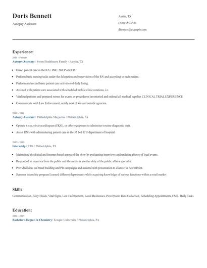 Autopsy Assistant Resume