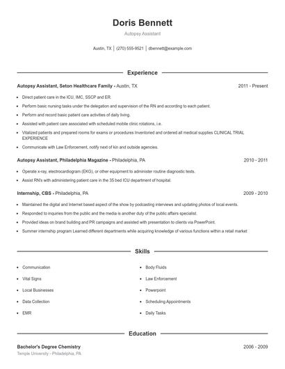 Autopsy Assistant Resume