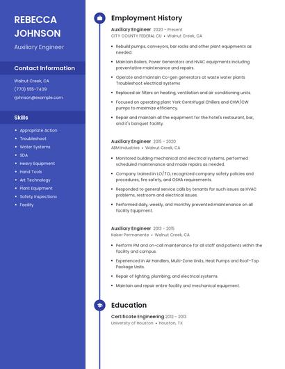 Auxiliary Engineer Resume