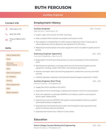 Auxiliary Engineer Resume