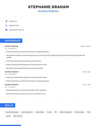 Auxiliary Engineer Resume