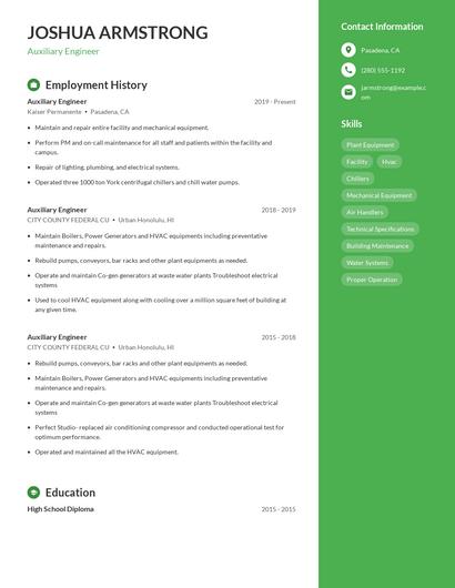 Auxiliary Engineer Resume