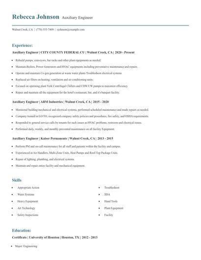 Auxiliary Engineer Resume
