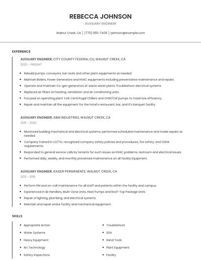 Auxiliary Engineer Resume