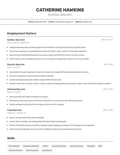 Auxiliary Operator Resume