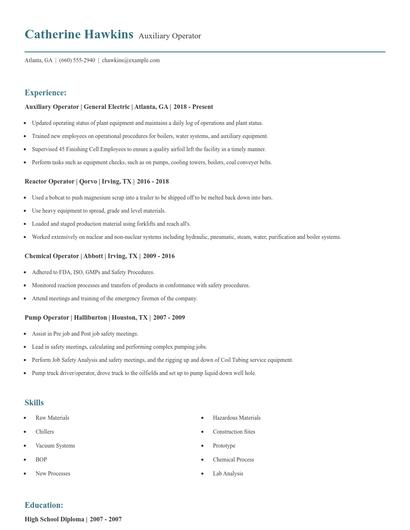 Auxiliary Operator Resume