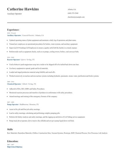 Auxiliary Operator Resume