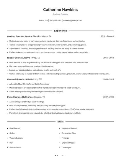Auxiliary Operator Resume