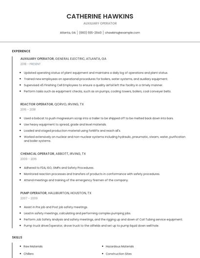 Auxiliary Operator Resume
