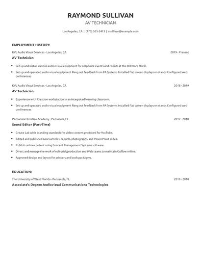 AV Technician Resume