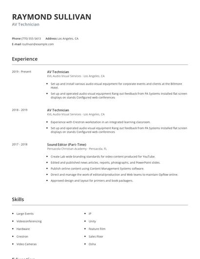 AV Technician Resume
