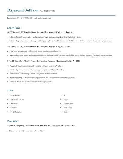 AV Technician Resume