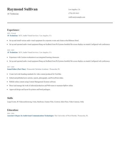 AV Technician Resume