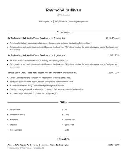 AV Technician Resume