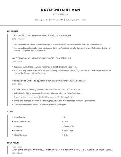 AV Technician Resume