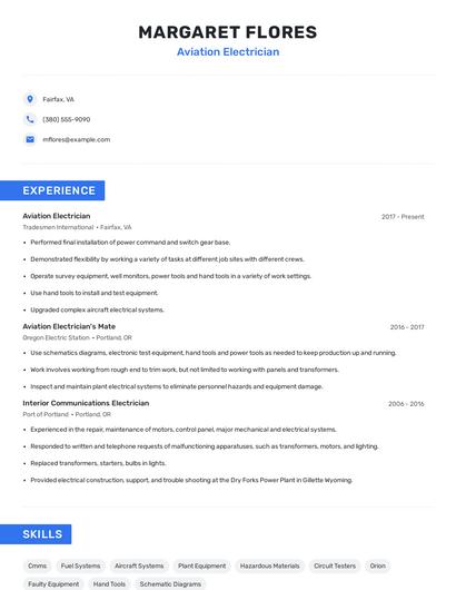 Aviation Electrician Resume