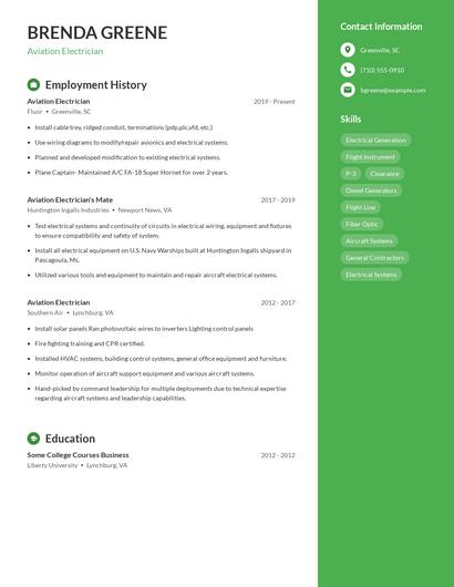 Aviation Electrician Resume