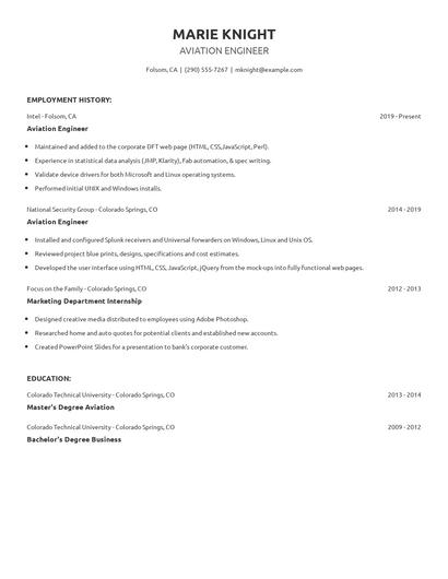 Aviation Engineer Resume