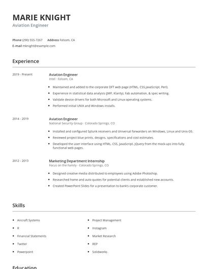 Aviation Engineer Resume