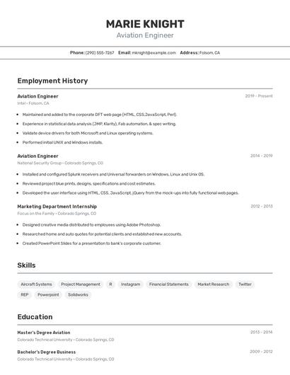 Aviation Engineer Resume