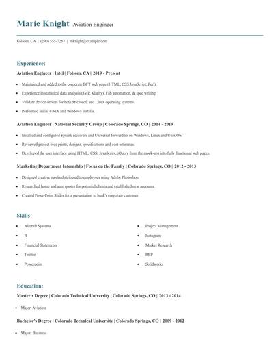 Aviation Engineer Resume