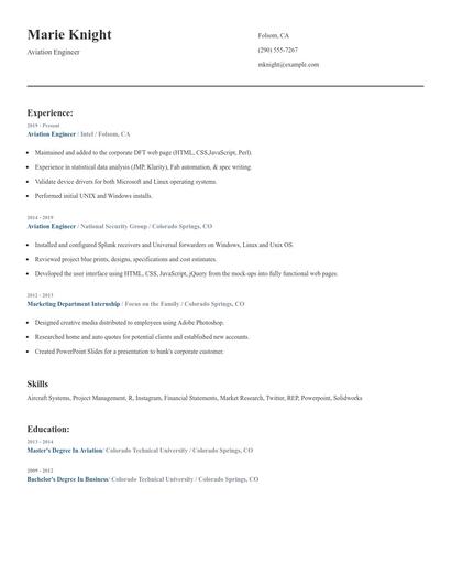 Aviation Engineer Resume