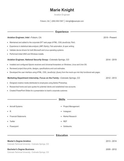 Aviation Engineer Resume