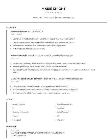Aviation Engineer Resume