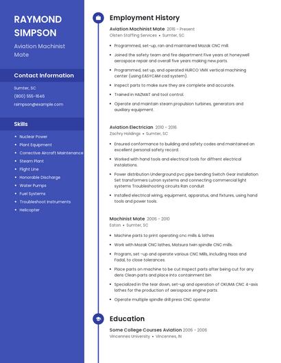 Aviation Machinist Mate Resume
