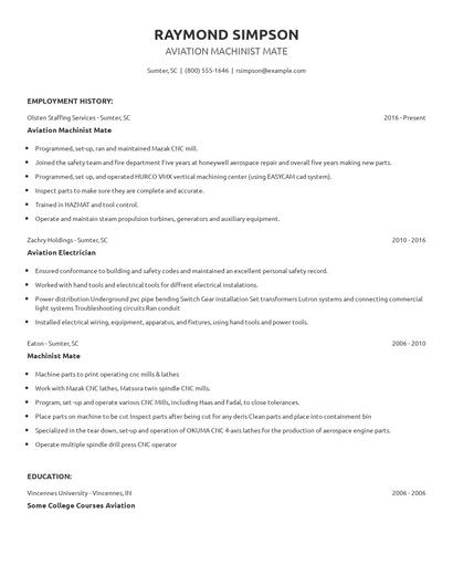 Aviation Machinist Mate Resume