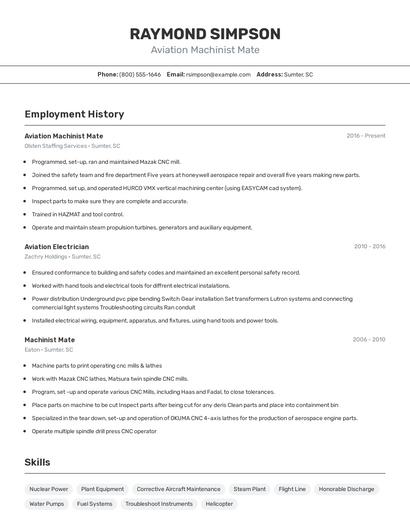 Aviation Machinist Mate Resume