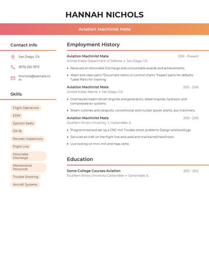 Aviation Machinist Mate Resume