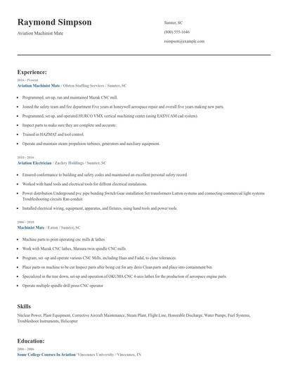 Aviation Machinist Mate Resume