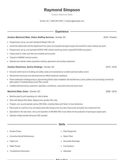 Aviation Machinist Mate Resume