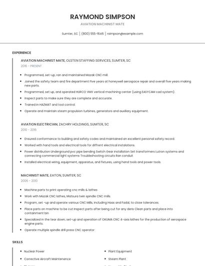 Aviation Machinist Mate Resume