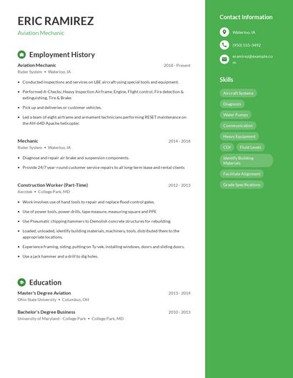Aviation Mechanic Resume