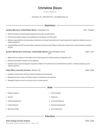 Aviation Mechanic Resume