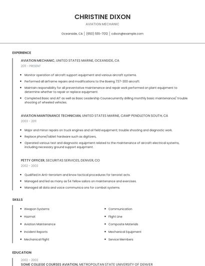 Aviation Mechanic Resume