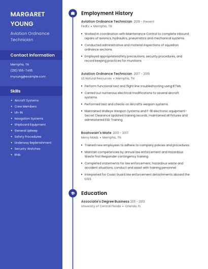 Aviation Ordnance Technician Resume