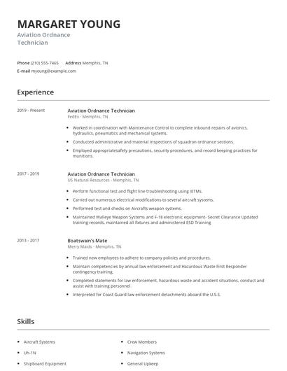 Aviation Ordnance Technician Resume