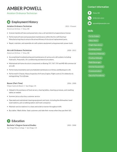 Aviation Ordnance Technician Resume