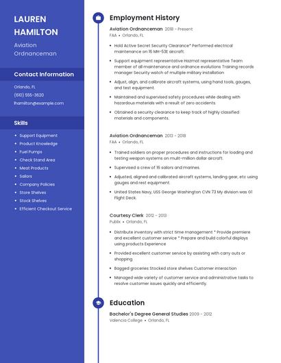 Aviation Ordnanceman Resume