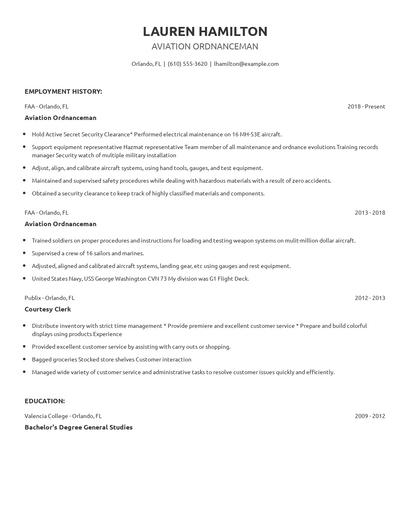 Aviation Ordnanceman Resume
